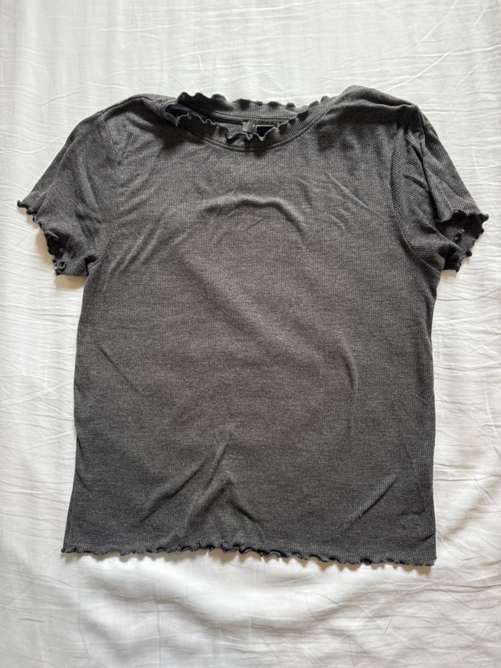 Primark Charcoal Short Sleeve Ruffle-Edge Tee